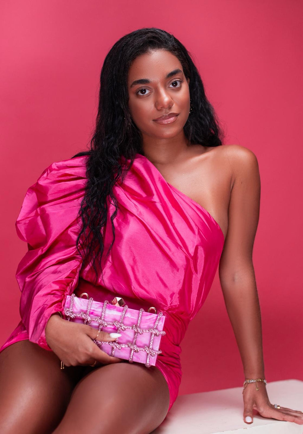 Fuchsia Élan One-Shoulder Mini Dress