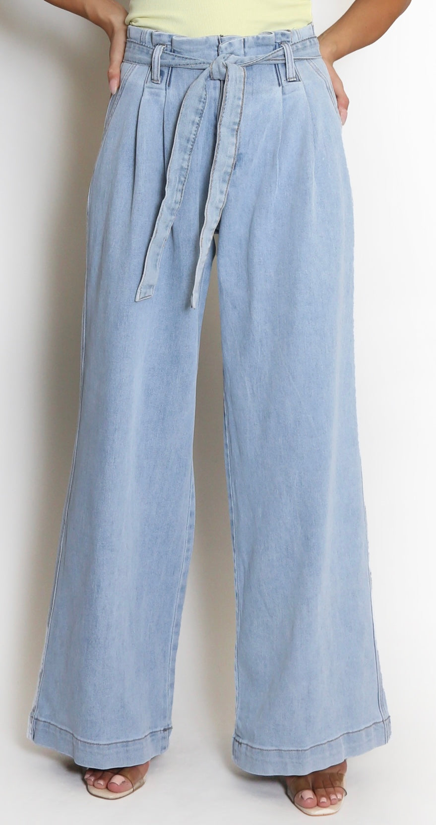 Mid Blue Pleated Paperbag Jeans