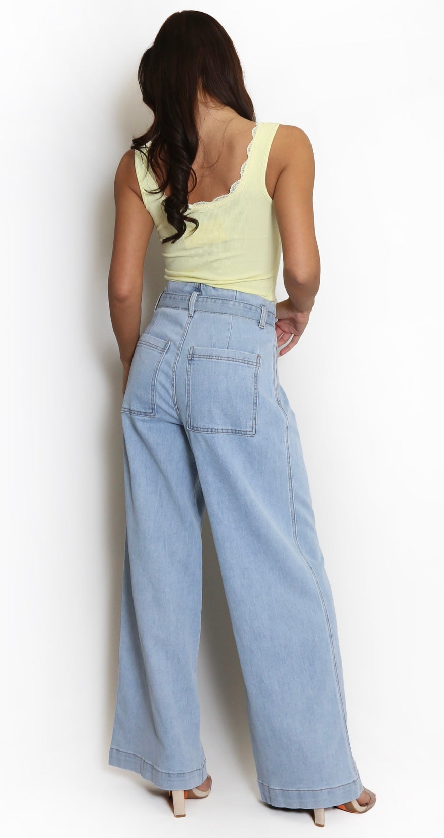 Mid Blue Pleated Paperbag Jeans
